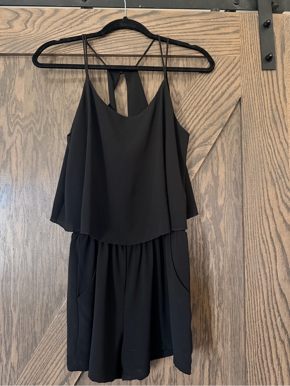 Black Double-Layer Spaghetti Strap Romper